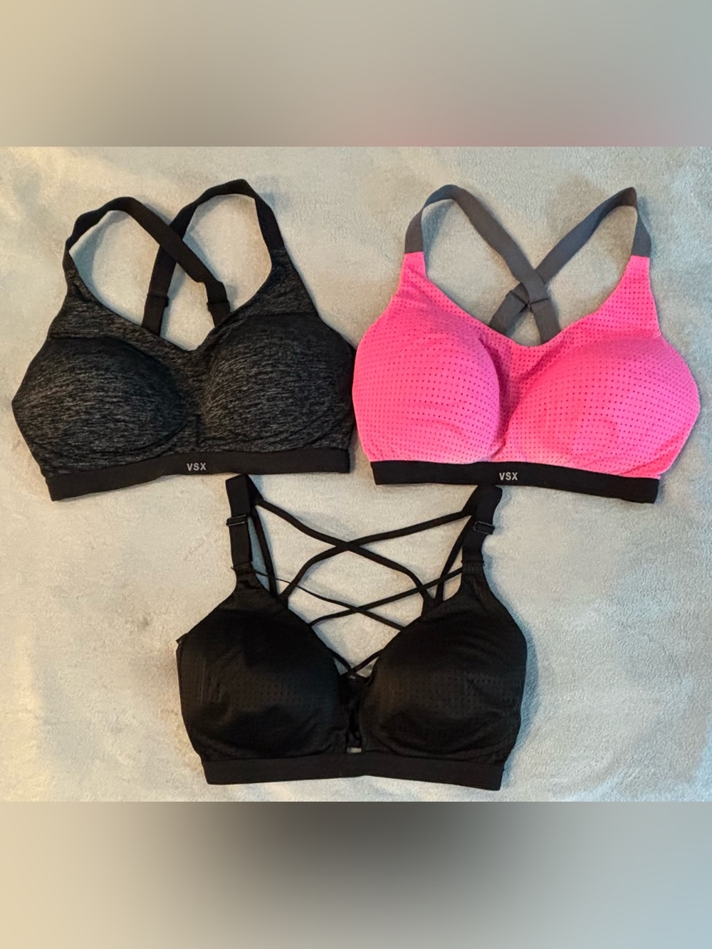 lot of 3 VSX Sport Victoria’s Secret Black/Pink sports bras - size 34DD